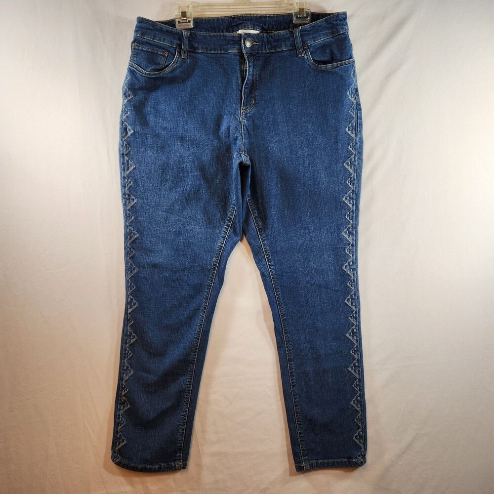 CJ Banks Womens Jeans Size 18W Geometric Embroidery on Side Hem Stretch